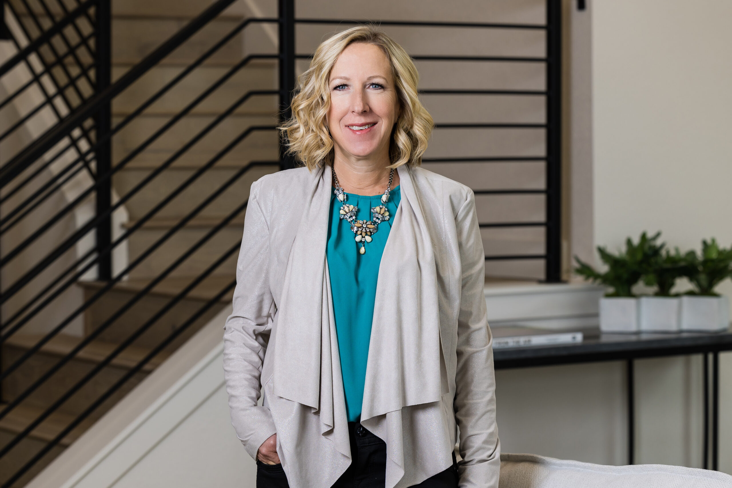 Professional real estate headshots in show home in Colorado.